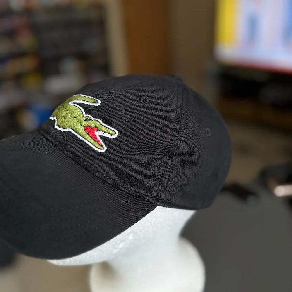Lacoste Baseball Cap Mens One Size Black Oversized Crocodile Logo Strapback Hat
